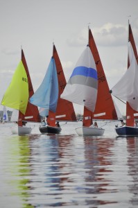 Squib fleet enjoys close racing during light air day on the River Crouch – photo Julio Graham