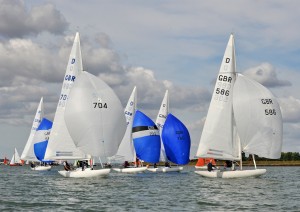 Ian Gray and team on Scorpio leads the Dragon fleet during Sunday’s light wind race – photo www.eastcoast.photos