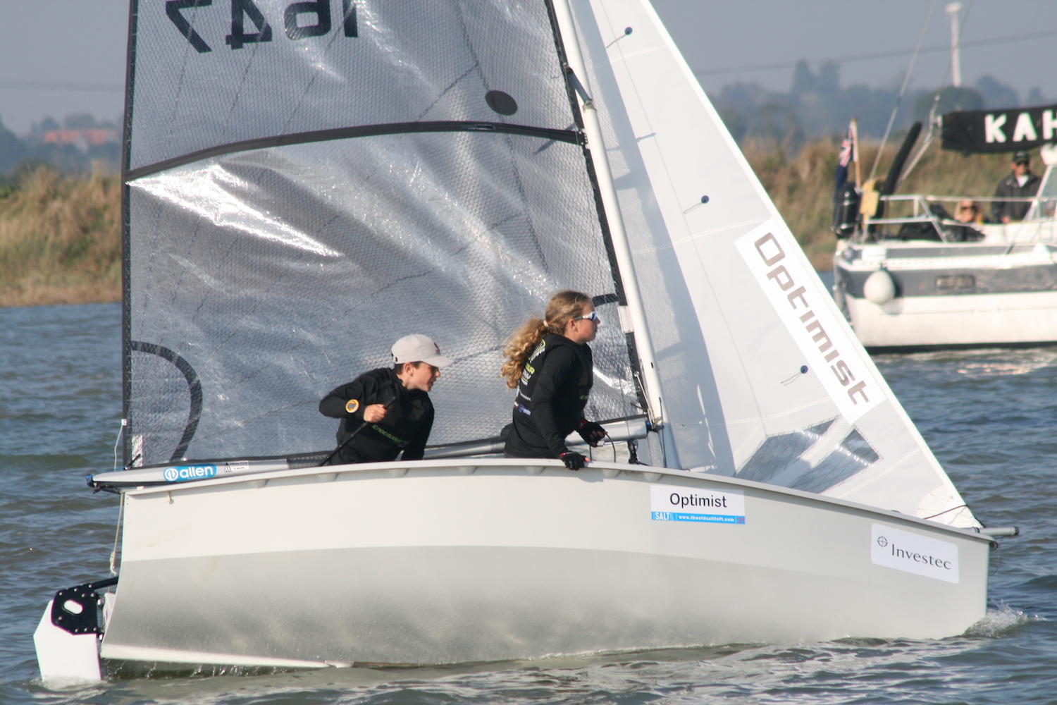 Super consistent Optimist sailors, Patrick Bromilow and Tabitha Davies enjoy two third places today – photo Sue Pelling