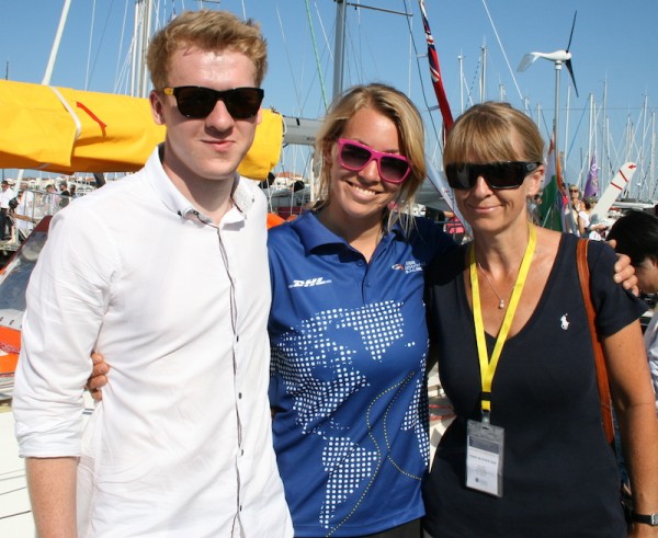 Susie Goodall (centre) with her mum and brother, just before setting sail – photo Julio Graham